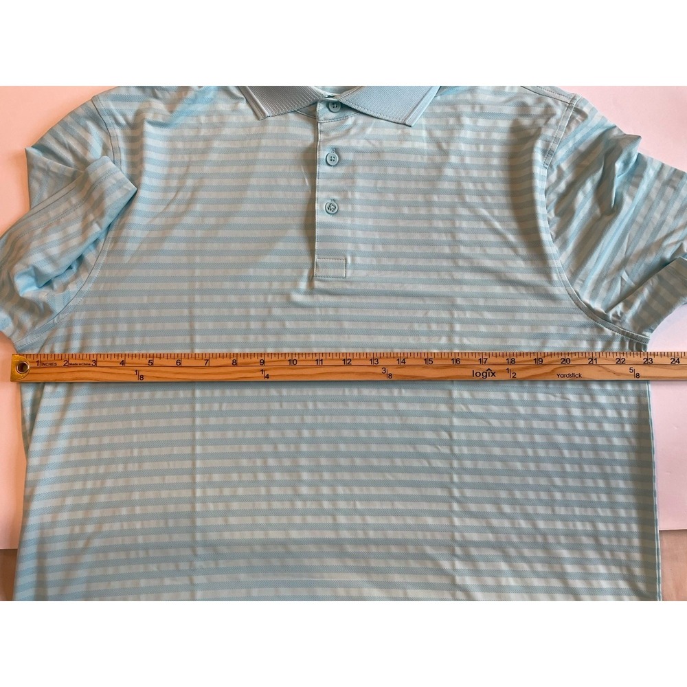 NEW G/FORE Perforated Stripe‎ Tech Jersey Polo Mens XL Golf Stretch Powder Blue - Picture 7 of 8